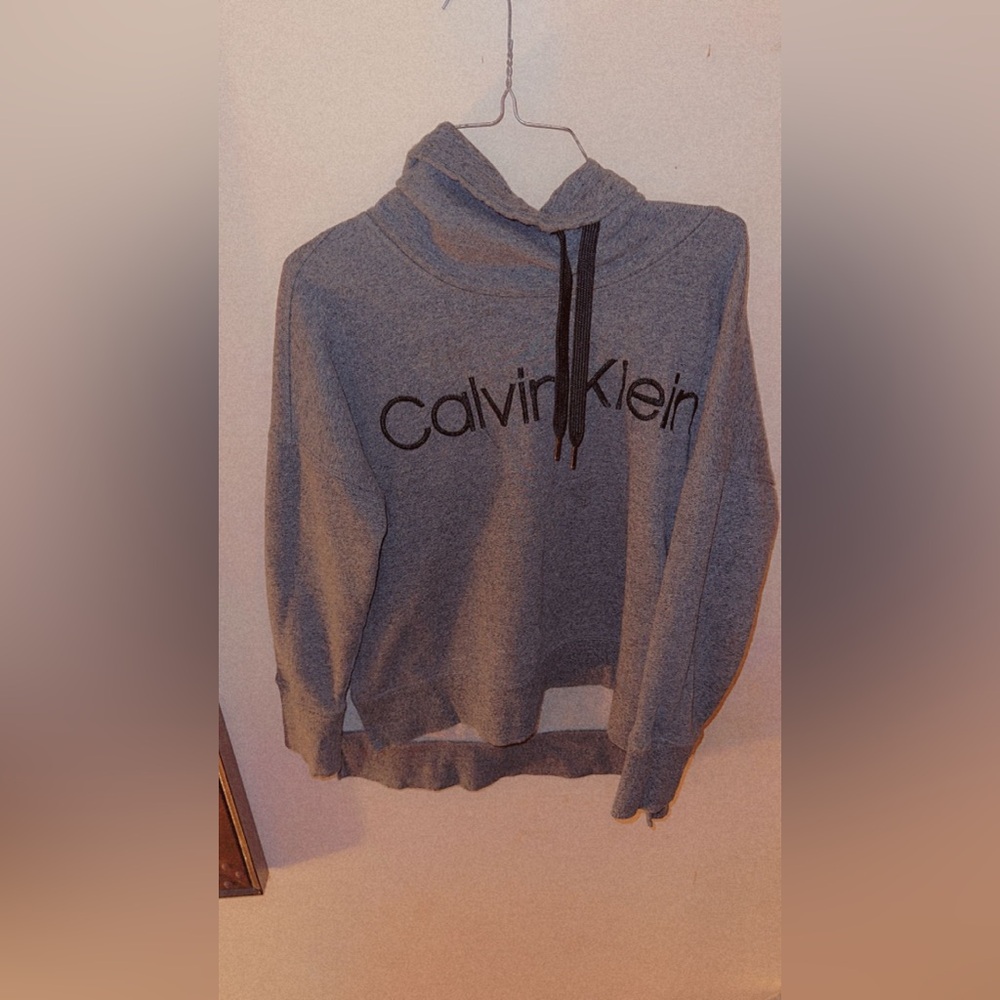 Calvin Klein Gray Cowl Neck Sweater with Minimalist Design